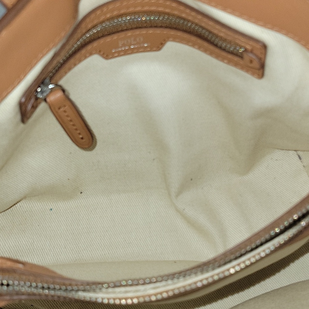 Polo by Ralph Lauren Camel Leather Satchel with Braided Trim Crossbody Bag - Picture 15 of 16